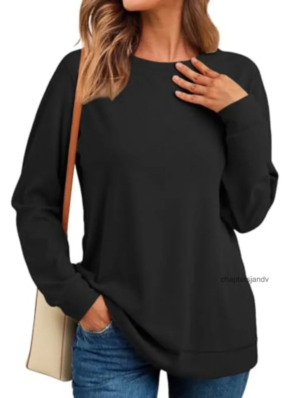 Crewneck Sweatshirt Long Sleeve Tunic Top with Pockets